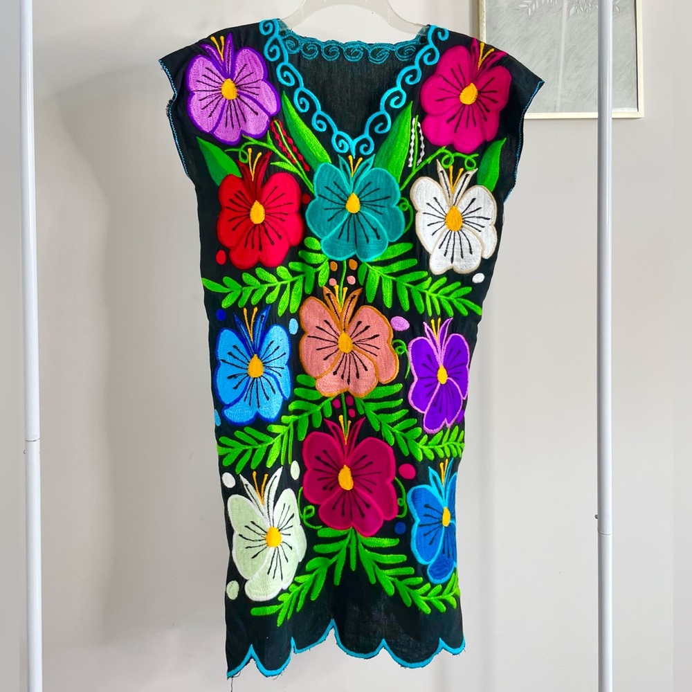 Floral Embroidered Huipil Shift Dress